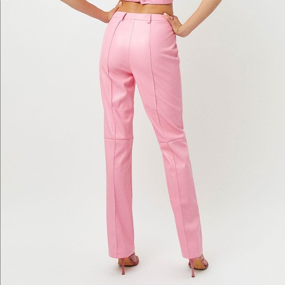 Frankies Bikinis Pink Caroline Kennedy Vegan Leather Pants - Picture 3 of 10